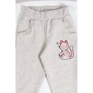 Kız Çocuk Sweat Takım Balonlu Kedi - Kahve Melanj (92/116)