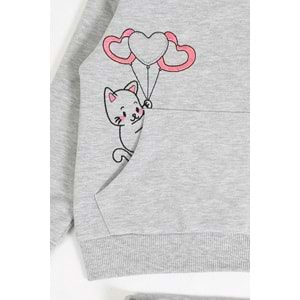 Kız Çocuk Sweat Takım Balonlu Kedi - Gri (92/116)