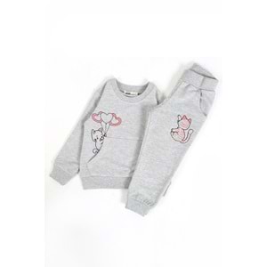 Kız Çocuk Sweat Takım Balonlu Kedi - Gri (92/116)