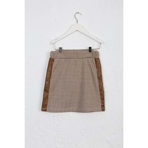 Kız Çocuk Etek Deri Detay - Kahverengi-Krem (128/152)