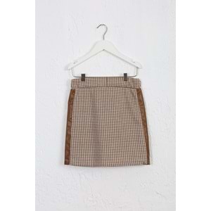 Kız Çocuk Etek Deri Detay - Kahverengi-Krem (128/152)