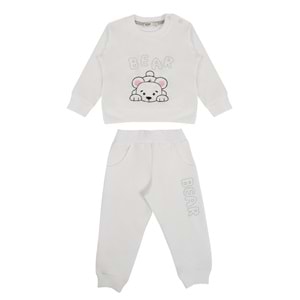 Kız Çocuk Sweat Takım Ayı Nakışlı - Krem (86/110)