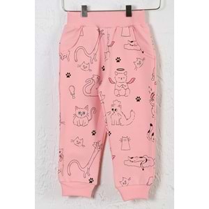 Kız Çocuk Sweat Takım Arkası Kedi Baskılı - Yavruağzı (92/116)