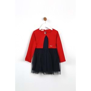 Kız Çocuk Elbise Tüllü - Koyu Kırmızı (98/122)