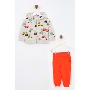 Erkek Çocuk Eşofman Takımı Araba Desenli - Kahverengi (74/98)