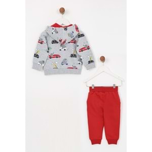 Erkek Çocuk Eşofman Takımı Araba Desenli - Gri (74/98)