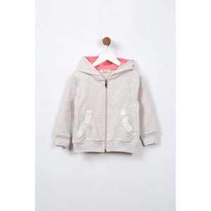 Kız Çocuk Hırka Dantelli Cep - Kahve Melanj (98/122)