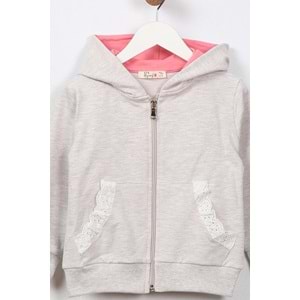 Kız Çocuk Hırka Dantelli Cep - Kahve Melanj (98/122)