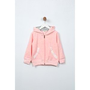 Kız Çocuk Hırka Dantelli Cep - Pembe Melanj (98/122)