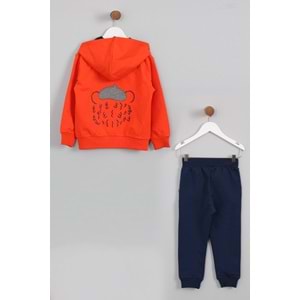 Erkek Çocuk Eşofman Takımı Ayıcık Nakışlı - Oranj (98/122)