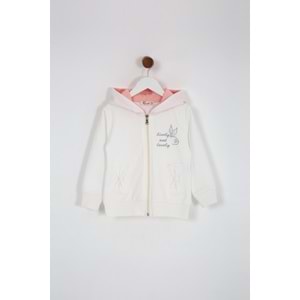 Kız Çocuk Hırka Yazılı Tavşan Baskılı - Krem (98/122)