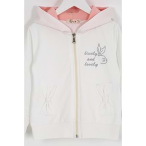 Kız Çocuk Hırka Yazılı Tavşan Baskılı - Krem (98/122)