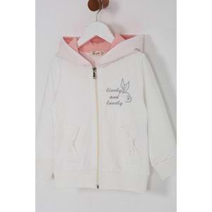 Kız Çocuk Hırka Yazılı Tavşan Baskılı - Krem (98/122)