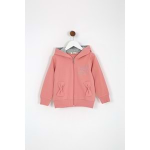 Kız Çocuk Hırka Yazılı Tavşan Baskılı - Gül Kurusu (98/122)