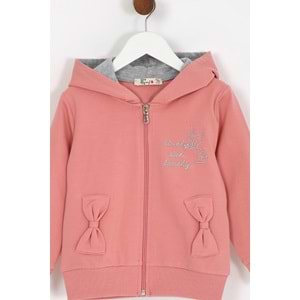 Kız Çocuk Hırka Yazılı Tavşan Baskılı - Gül Kurusu (98/122)