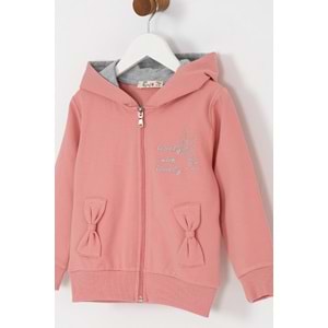 Kız Çocuk Hırka Yazılı Tavşan Baskılı - Gül Kurusu (98/122)