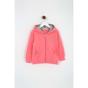 Kız Çocuk Hırka Yazılı Tavşan Baskılı - Şeker Pembe (98/122)