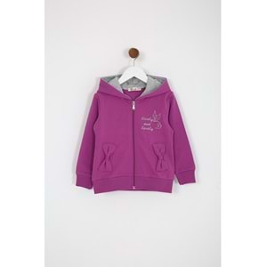 Kız Çocuk Hırka Yazılı Tavşan Baskılı - Mürdüm (98/122)