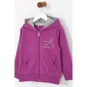 Kız Çocuk Hırka Yazılı Tavşan Baskılı - Mürdüm (98/122)