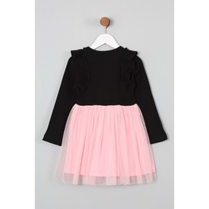 Kız Çocuk Elbise Ahşap Düğmeli - Bebe Pembe (98/122)