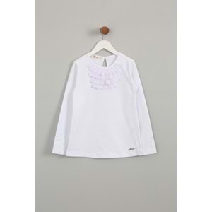 Kız Çocuk Tişört Yakası Dantelli - Beyaz (128/152)