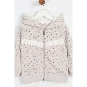 Kız Çocuk Hırka Kedi Desen - Kahve Melanj (92/116)