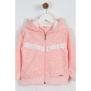 Kız Çocuk Hırka Kedi Desen - Pembe Melanj (92/116)