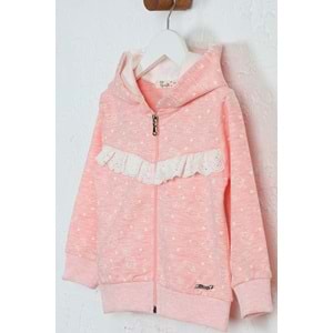 Kız Çocuk Hırka Kedi Desen - Pembe Melanj (92/116)