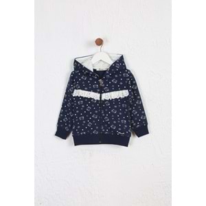 Kız Çocuk Hırka Kedi Desen - Lacivert Melanj (92/116)