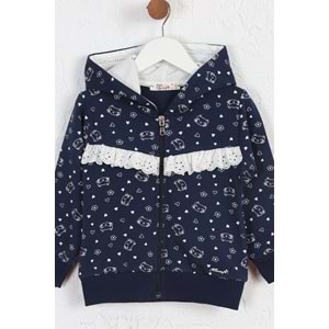 Kız Çocuk Hırka Kedi Desen - Lacivert Melanj (92/116)