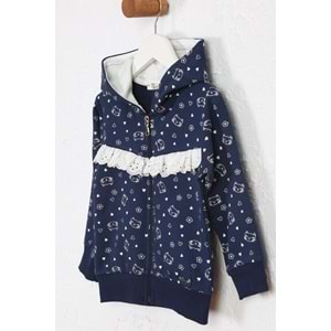 Kız Çocuk Hırka Kedi Desen - Lacivert Melanj (92/116)