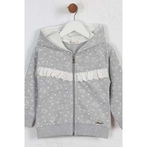 Kız Çocuk Hırka Kedi Desen - Gri Melanj (92/116)