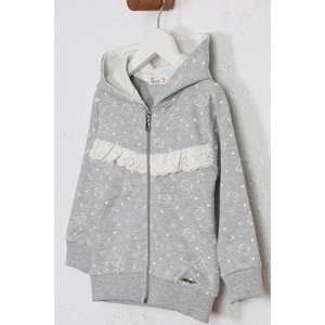 Kız Çocuk Hırka Kedi Desen - Gri Melanj (92/116)