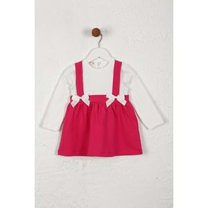 Kız Çocuk Elbise Askılı Kurdeleli - Koyu Fuşya (74/98)