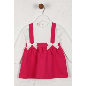 Kız Çocuk Elbise Askılı Kurdeleli - Koyu Fuşya (74/98)