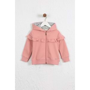 Kız Çocuk Hırka Göğsü Fırfırlı - Gül Kurusu (98/1222)