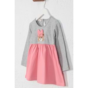 Kız Çocuk Elbise Kurdeleli Ayıcık Baskılı - Gri (86/110)