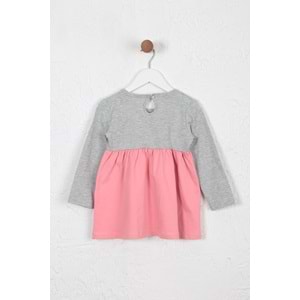 Kız Çocuk Elbise Kurdeleli Ayıcık Baskılı - Gri (86/110)