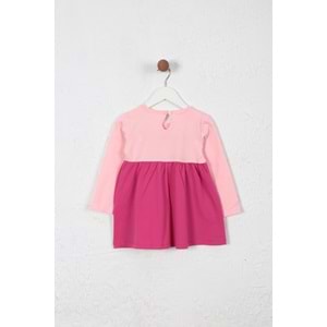 Kız Çocuk Elbise Kurdeleli Ayıcık Baskılı - Bebe Pembe (86/110)