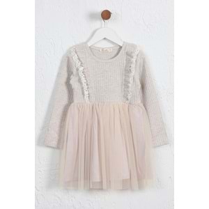 Kız Çocuk Elbise Çift Fırfırlı - Kahve Melanj (98/122)