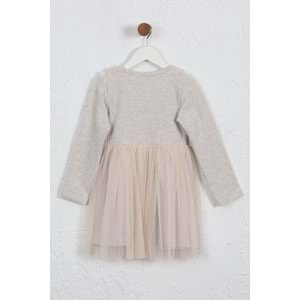 Kız Çocuk Elbise Çift Fırfırlı - Kahve Melanj (98/122)