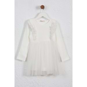 Kız Çocuk Elbise Çift Fırfırlı - Krem (98/122)