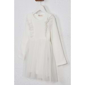 Kız Çocuk Elbise Çift Fırfırlı - Krem (98/122)