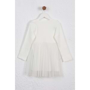 Kız Çocuk Elbise Çift Fırfırlı - Krem (98/122)
