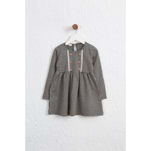 Kız çocuk Elbise Dantelli Düğmeli - Yavruağzı-Antrasit (98/122)