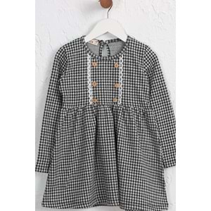 Kız çocuk Elbise Dantelli Düğmeli - Beyaz-Siyah (98/122)