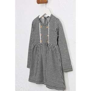 Kız çocuk Elbise Dantelli Düğmeli - Beyaz-Siyah (98/122)