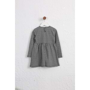 Kız çocuk Elbise Dantelli Düğmeli - Beyaz-Siyah (98/122)