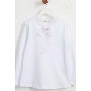 Kız Çocuk Tişört Tüllü Papyonlu - Barmy Kids - Beyaz (128/152)