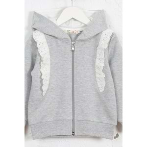 Kız Çocuk Hırka Yanları Dantelli - Gri (92/116)